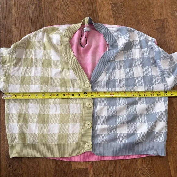 Stradivarius Gingham Cropped Oversized Colorful Tik Tok Famous Cardigan Sweater - Picture 8 of 9